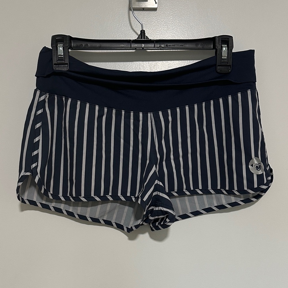 Roxy Navy and White Striped Athletic Shorts